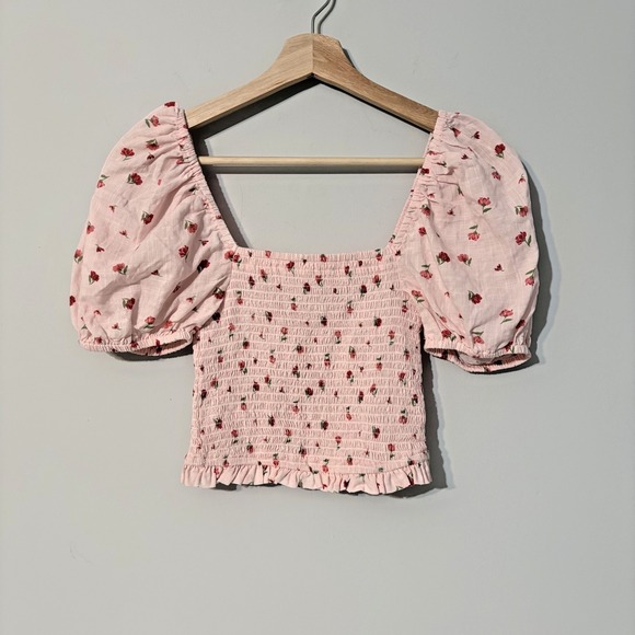 Altar'd State Tops - Altar'd State Morgan Pink Floral Smocked Top Women's Size S